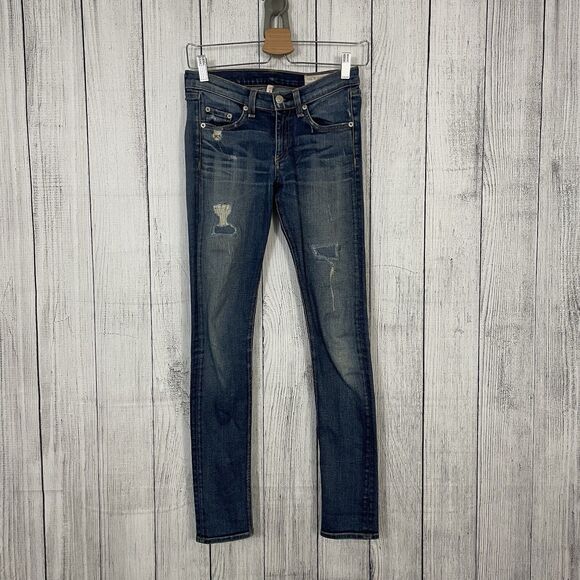 Rag & Bone Women's Size 25 Blue Distressed Low-Rise Stretch Denim Skinny Jeans - Picture 10 of 11